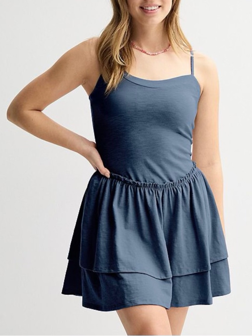 Blue Tiered Summer Cami Mini Dress